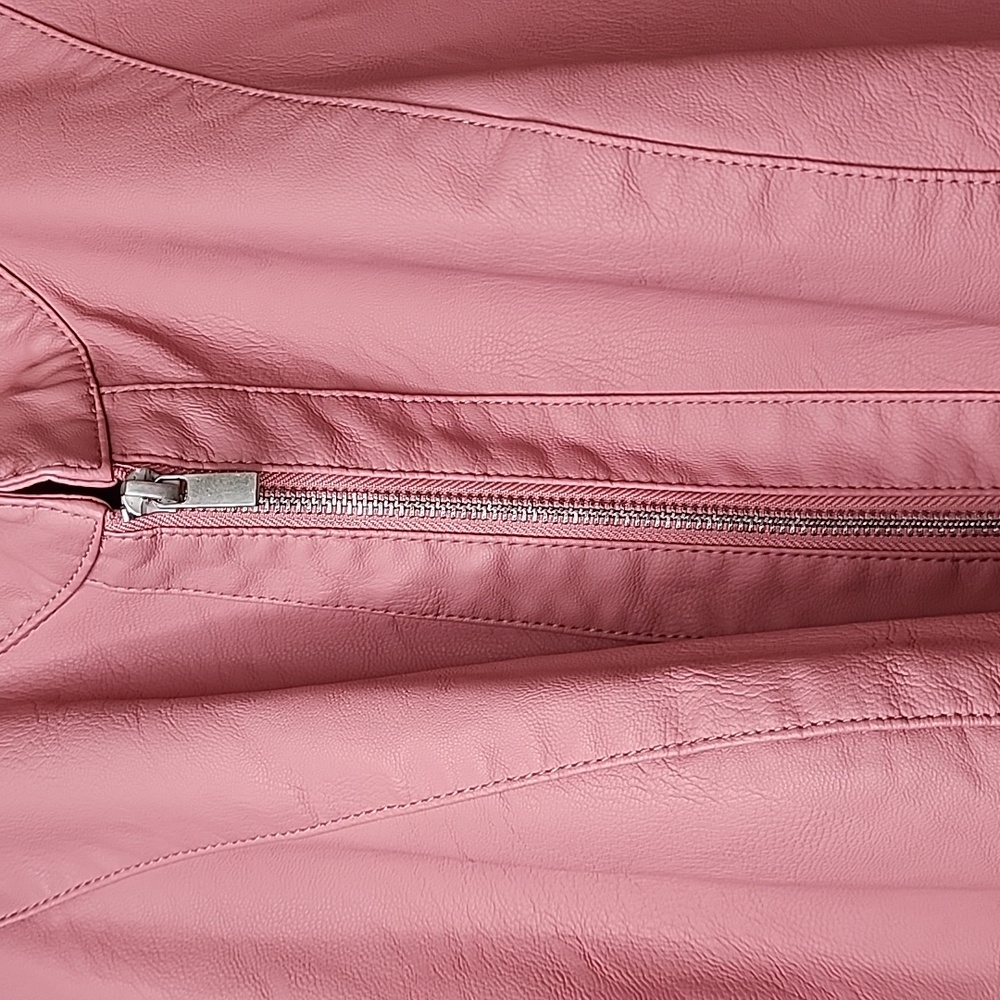 Baccini Blush Soft Pink Vegan Leather Zip Up Peplum Longsleeve Jacket Coat - Picture 4 of 12